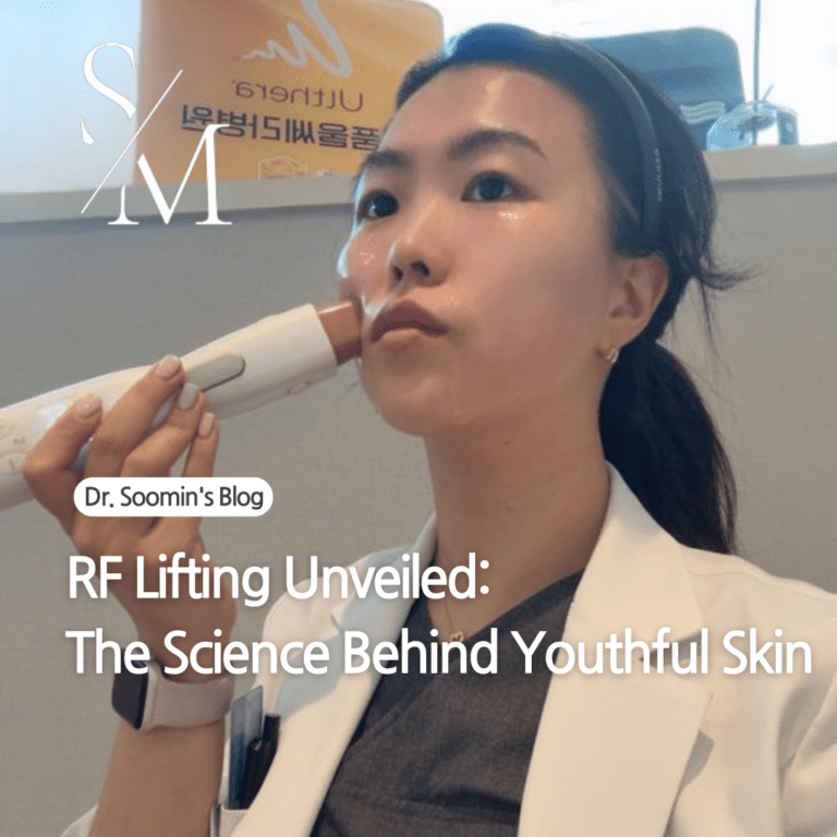 Dr. Soomin demonstrates the use of an RF lifting device during a facial contouring session, showcasing the technology's application for skin tightening and rejuvenation.